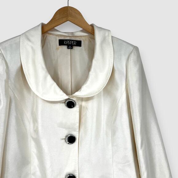 90s Vintage Kasper Ivory Shiny Button Front Blazer Size 16 NWT - Picture 6 of 6